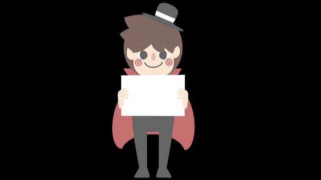 animated video happy halloween holiday festival with boy wearing vampire dracula costume holding blank sign, overlay transparent prores 4444 4K