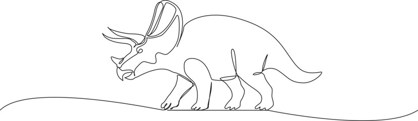 continuous line drawing of a triceratops dinosaur, minimalist line art vector illustration of a prehistoric horned dinosaur walking © Christian Horz
