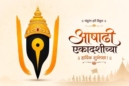 Sacred Ashadi Ekadashi Festival Illustration of Lord Vitthal Vithoba Vithuraya Vithu Mauli Pandurang and Pandharpur Temple