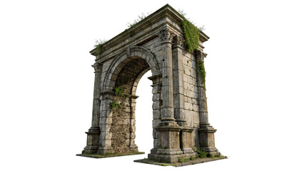 Obraz premium Ancient stone triumphal arch historical architecture ruin isolated on transparent background