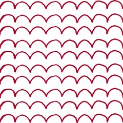 Hand-drawn red arches seamless pattern on white. Minimalist abstract textured fish scale or roof tiles repeat print. Creative geometric art deco background texture for textile © Anna