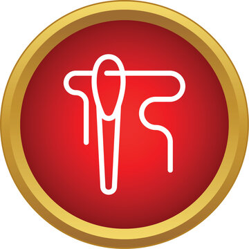 Sewing needle with a thread outline icon in a red circle
