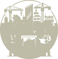 Obraz premium Construction Site with Cranes and Workers Planning Project Blueprint