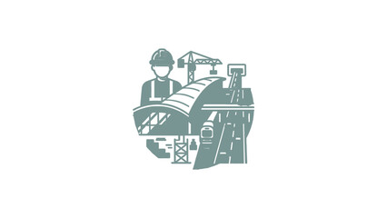 Obraz premium Construction worker and industrial infrastructure collage