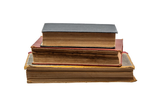 Three Antique Books on White Background