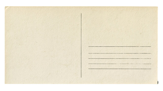 Blank aged postcard with horizontal lines for writing, isolated on transparent background
