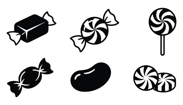 Candy vector flat style illustration of various types of sweet treats and desserts collection.