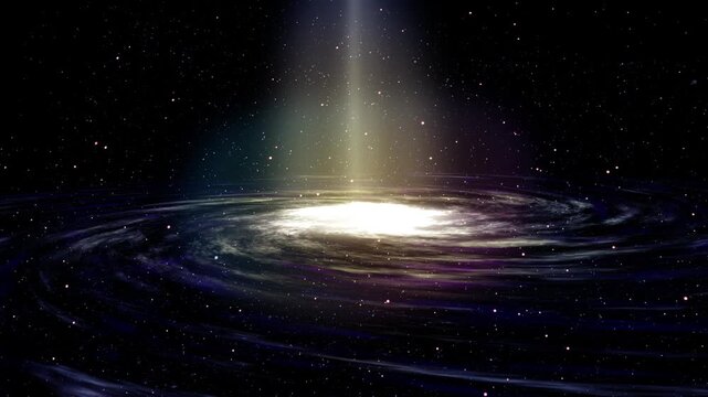 Galaxy swirls with a brilliant white light at its center against the dark void of the cosmos.