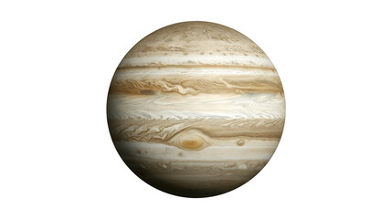 Giant striped gas planet Jupiter with Great Red Spot, isolated on transparent background © Nina