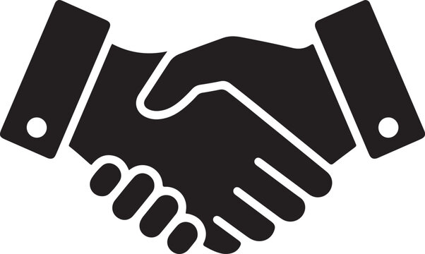 Business handshake silhouette icon representing successful partnership and trust agreement.
