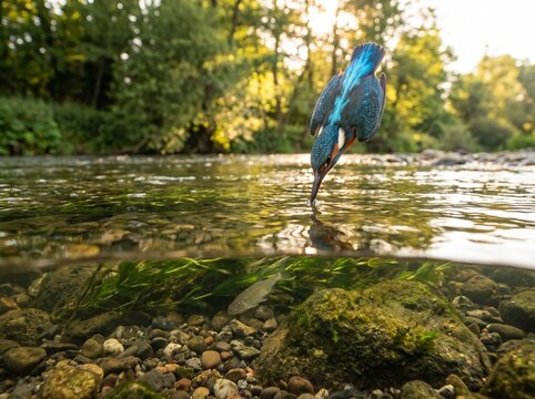 Submerged to Soaring: Capturing the Precise Moment of Triumph for a Stream Fisher