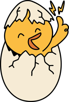 duck egg hatching hand drawn sticker, cute duck mascot