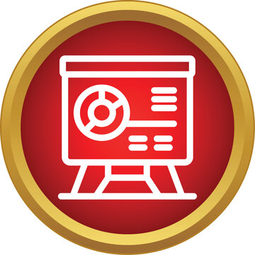 Business presentation board displaying data charts and analysis inside a vibrant red circle