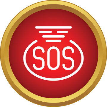 Sos distress signal symbol on a red button with a golden frame