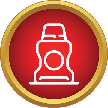 White outline of a cleaning product bottle on a red round button