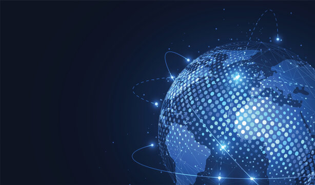 Global communication network abstract background with digital earth globe and connecting lines