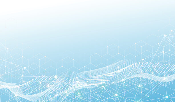 Abstract blue medical science background with digital wave and hexagonal structures