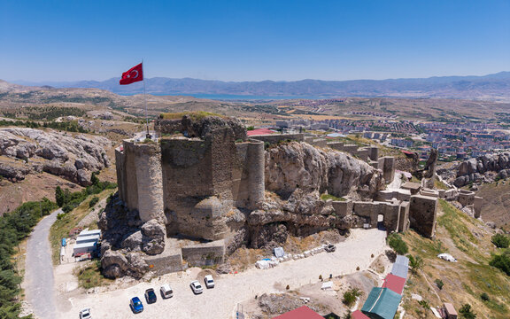 Historic Harput Castle and Panoramic View of Ancient Harput, Elazig, Turkey from Above