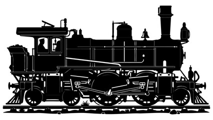 Vintage Steam Locomotive Vector Illustration Black and White Antique Train Silhouette Isolated on Transparent Background © MDALAMGIR