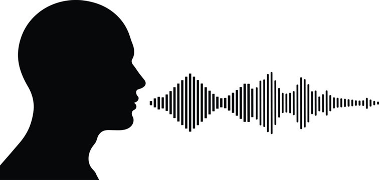 Human head profile silhouette with voice audio sound wave vector illustration isolated on white background