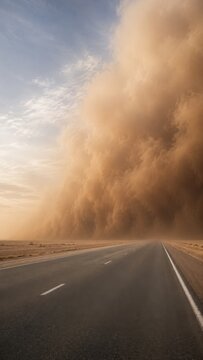 Haboob Dust Storm Wall Approaching Desert Highway