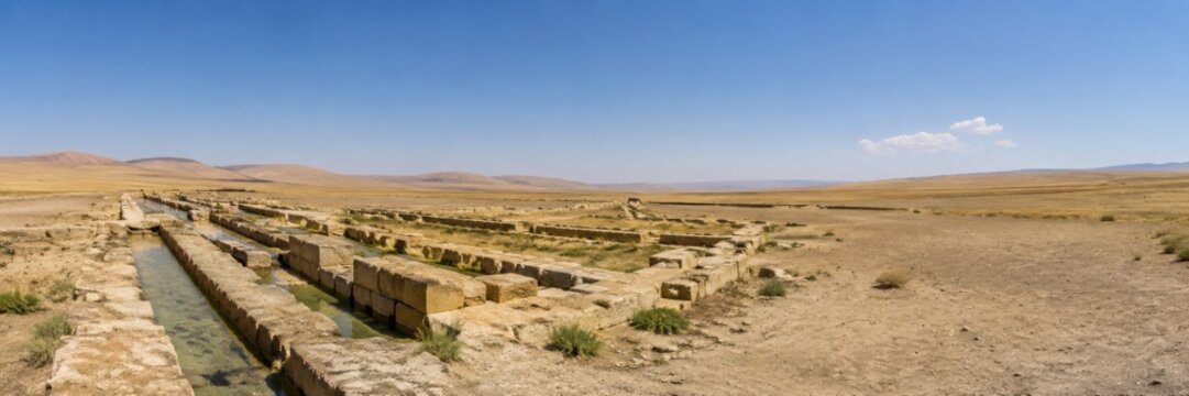 Ancient Desert Ruins Panorama With Arid Landscape