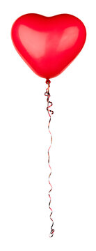 Red heart-shaped balloon with a curling ribbon isolated on a transparent background. Romantic decoration for Valentine's Day, love celebration, wedding, anniversary, or festive greeting
