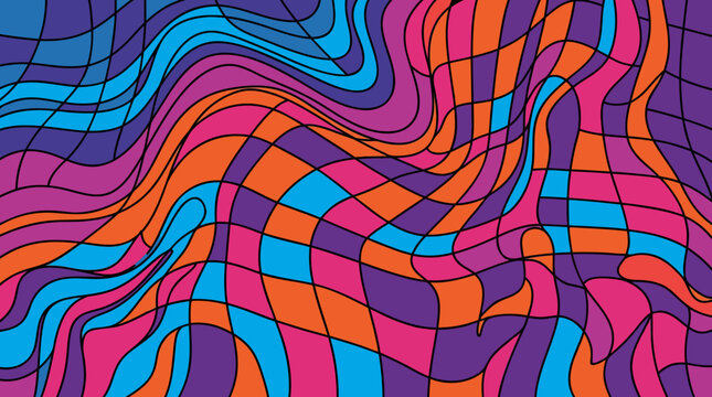 Vibrant seamless abstract pattern featuring stylized waves and flows with colorful organic forms in rainbow, pink, and blue tones for textile design projects.