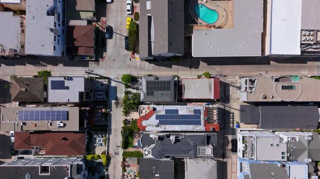 Top Down Aerial Drone Flight Above Residential Streets and Luxury Homes in Manhattan Beach California USA
