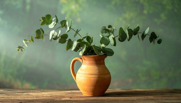 Rustic clay teapot with blooming jasmine flowers outdoors.