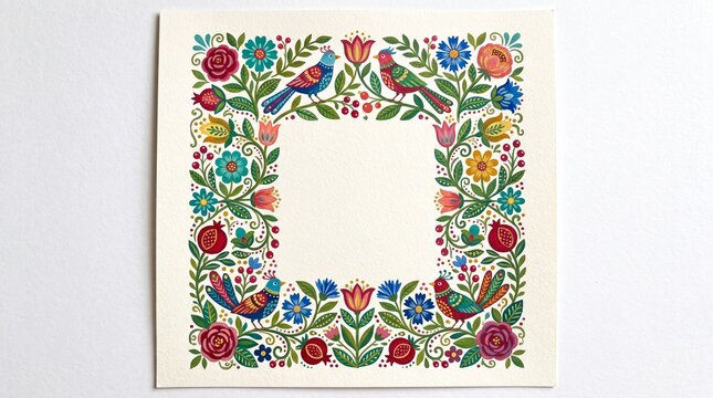 Vibrant Folk Art Floral Border