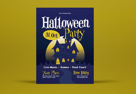 Blue Flat Design Halloween Party Flyer Layout