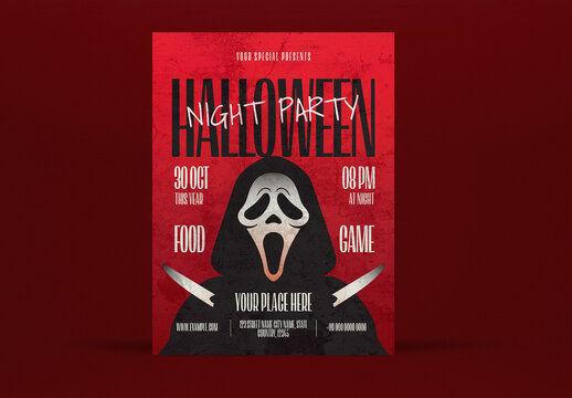 Red and Black Grunge Halloween Night Party Flyer Layout