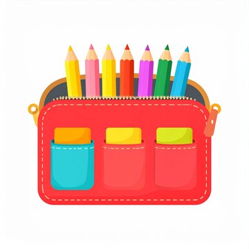 Colorful childrens crayon set in plastic organizer.