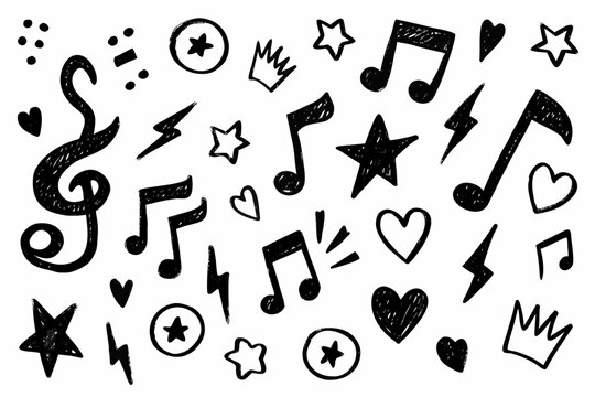 music symbols doodle pattern notes stars hearts
