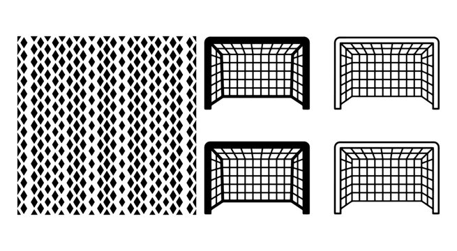 Soccer goal net icons and diamond pattern set