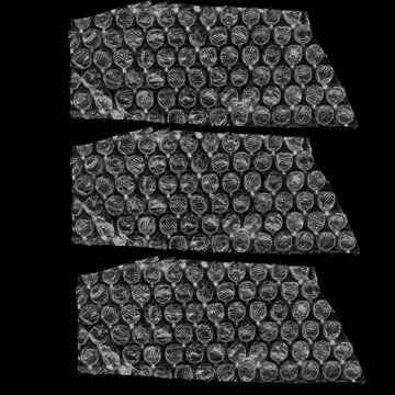 Bubble Wrap Texture Overlay &ndash; Horizontal Strips of Crinkled Protective Packaging on Black Background

