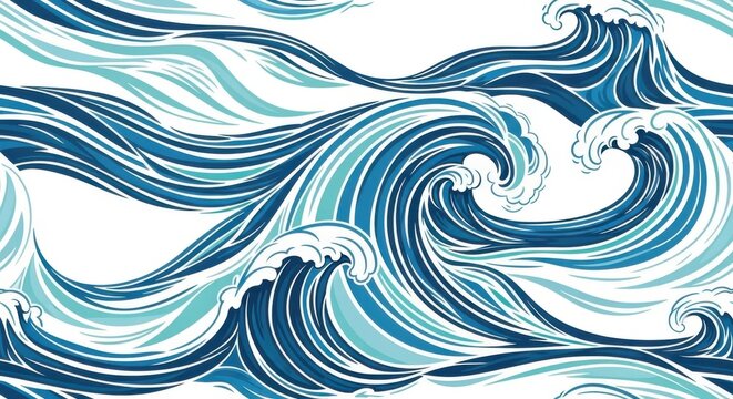 Abstract swirling ocean waves dynamic motion blue teal green water patterns