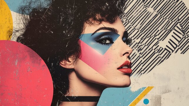 Colorful Portrait of a Woman in 80s Style