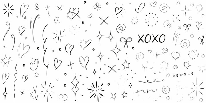hand drawn doodles on white background hearts