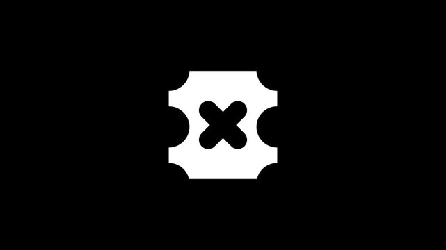 White ticket or coupon shaped icon featuring an X mark at its center, representing a cancelled voucher or invalid pass with a smooth glowing aesthetic