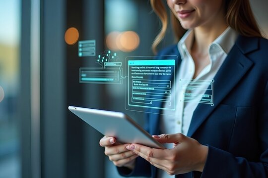 Close-Up of an Employee Interacting with a User-Friendly Anonymous Reporting System on a Tablet
