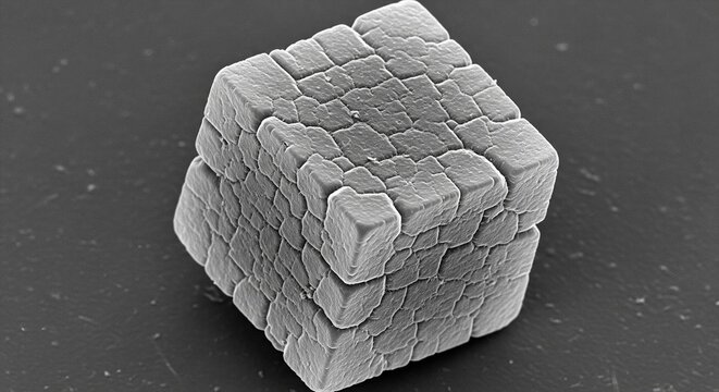 Intricate fractal crystal structure close-up under scanning electron microscope