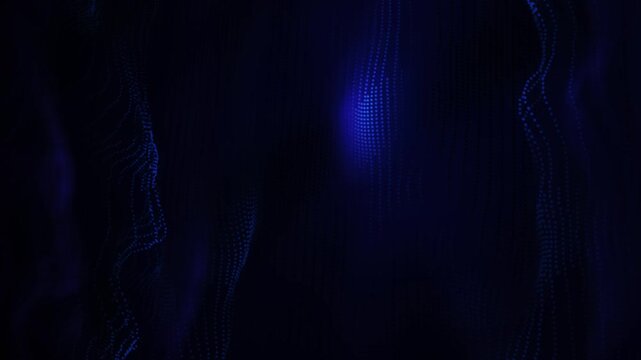 Abstract glowing blue and purple particles flowing in dark space
