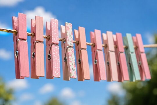 pink clips hanging on rope 
