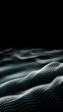 Abstract digital waves of light particles flowing and shimmering in dark space