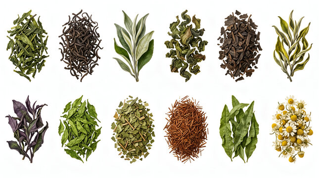  Tea Leaf Collection Isolated On White Background