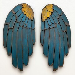 Obraz premium Rustic Teal Blue and Gold Wooden Wings Wall Art