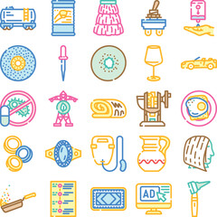 Fototapeta premium Variety of colorful outlined vector icons illustrating various objects, concepts, and activities, offering a comprehensive and diverse visual representation for multiple design projects