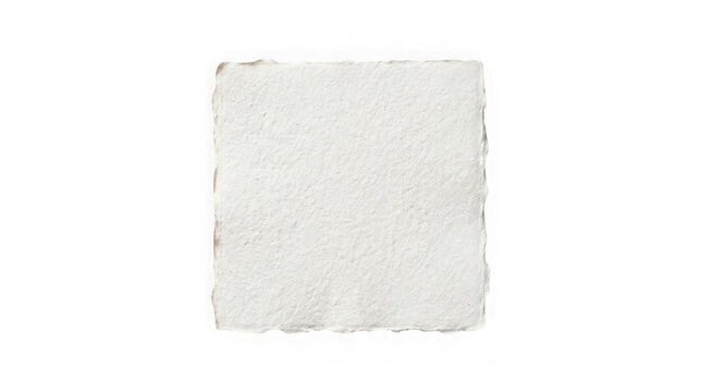 Blank square handmade paper sheet with deckled edges isolated on transparent background